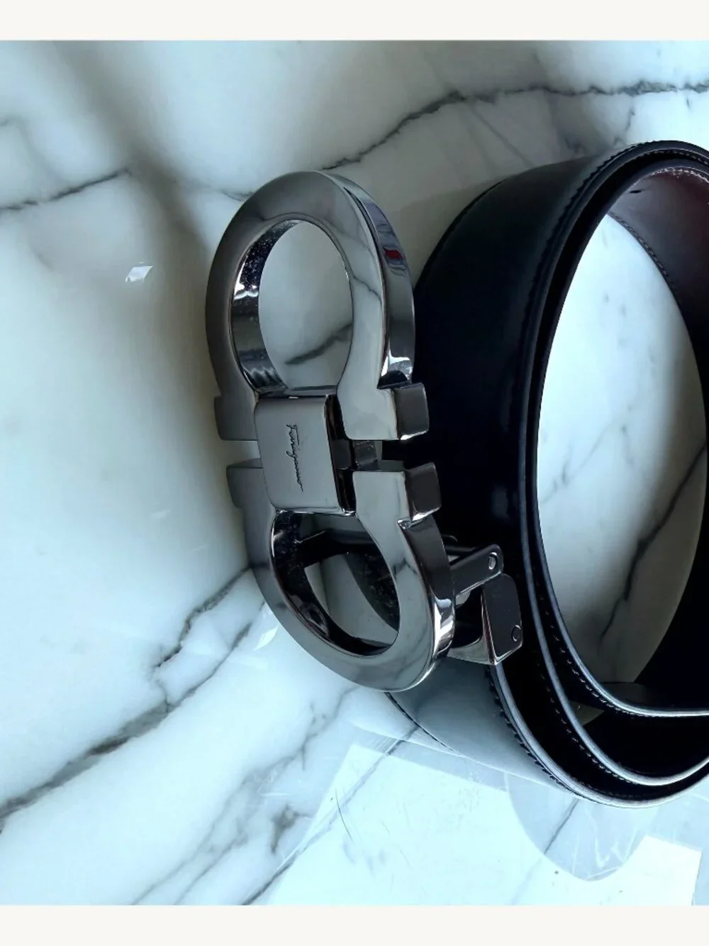 Ferragamo Gancini Belt Black Leather 39